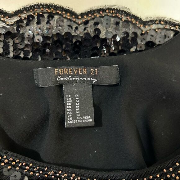 Forever 21 Top Black Pink Floral Sequin Beaded Sleeveless Whimsigoth Party Tank - Picture 8 of 9